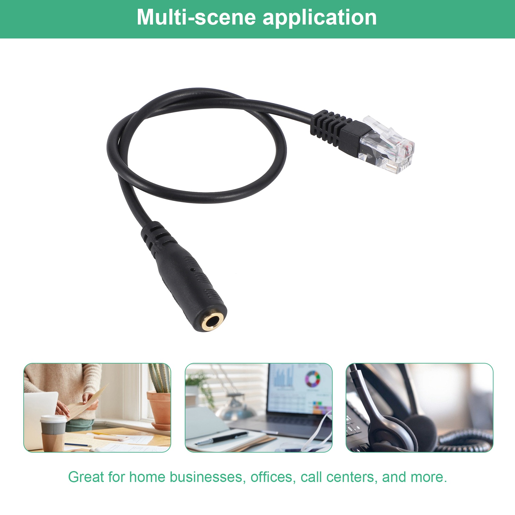 Telephone Headset Office - ปลั๊กแจ็คขนาด 3.5 มม. ถึง RJ9 สำหรับชุดหูฟังสำหรับสายเคเบิลอะแดปเตอร์โทรศัพท์สำนักงาน
