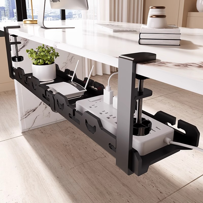 Cable Tray Under Desk - ชั้นวางของใต้โต๊ะแบบยืดหดได้ ถาดจัดเก็บสายไฟโลหะ อุปกรณ์จัดระเบียบสายไฟสำหรับโต๊ะทำงานที่บ้านและสำนักงาน ไม่ต้องเจาะ ติดตั้งง่าย อุปกรณ์เสริมสำหรับจัดเก็บ