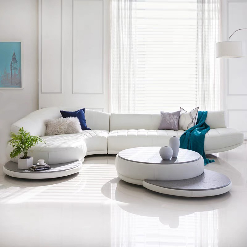 Office Furniture First - โซฟาหนังแท้ชั้นหนึ่งสไตล์อิตาเลียนสุดหรูสำหรับห้องนั่งเล่น โซฟาพักผ่อนดีไซน์สร้างสรรค์ โซฟาสำนักงานทรงโค้ง ขายส่ง