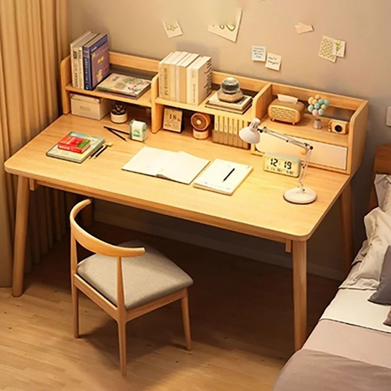 Office Furniture Set - ชุดโต๊ะคอมพิวเตอร์และเก้าอี้ไม้สไตล์โมเดิร์น สำหรับห้องนอน ห้องเล่นเกม โต๊ะเกมเมอร์เรียบง่ายสำหรับใช้ในบ้าน เฟอร์นิเจอร์สำนักงาน โต๊ะพร้อมเก้าอี้และชั้นวาง