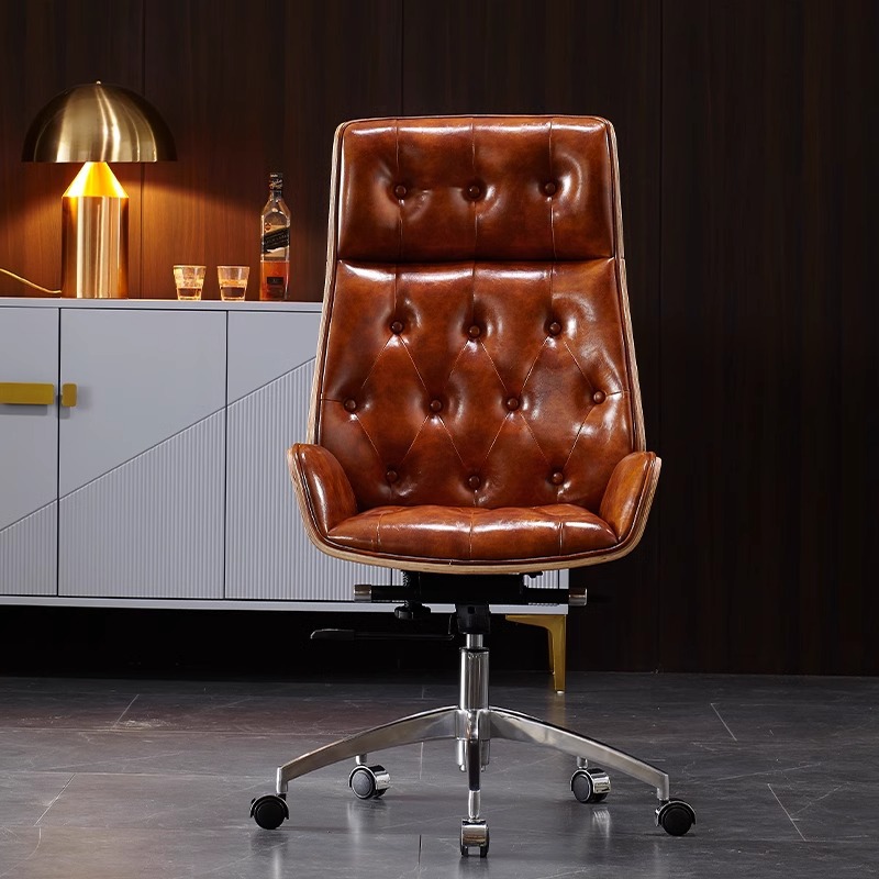 Office Furniture First - เก้าอี้สํานักงานหนังวัวชั้นหนึ่งที่สะดวกสบายเก้าอี้เจ้านายแสงหรูหราเก้าอี้คอมพิวเตอร์ชั้นขนาดใหญ่ศึกษา