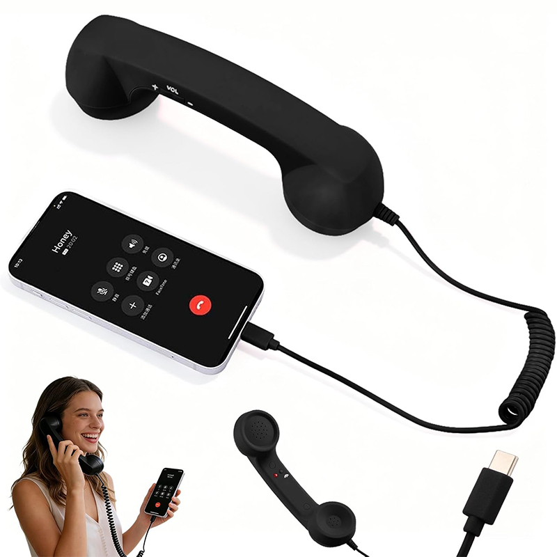 Telephone Headset Office - โทรศัพท์มือถือสไตล์เรโทรใหม่ปี 2026 แบบ Type-C, ตัวรับสัญญาณโทรศัพท์มือถือ, ชุดหูฟังวินเทจสำหรับสำนักงาน
