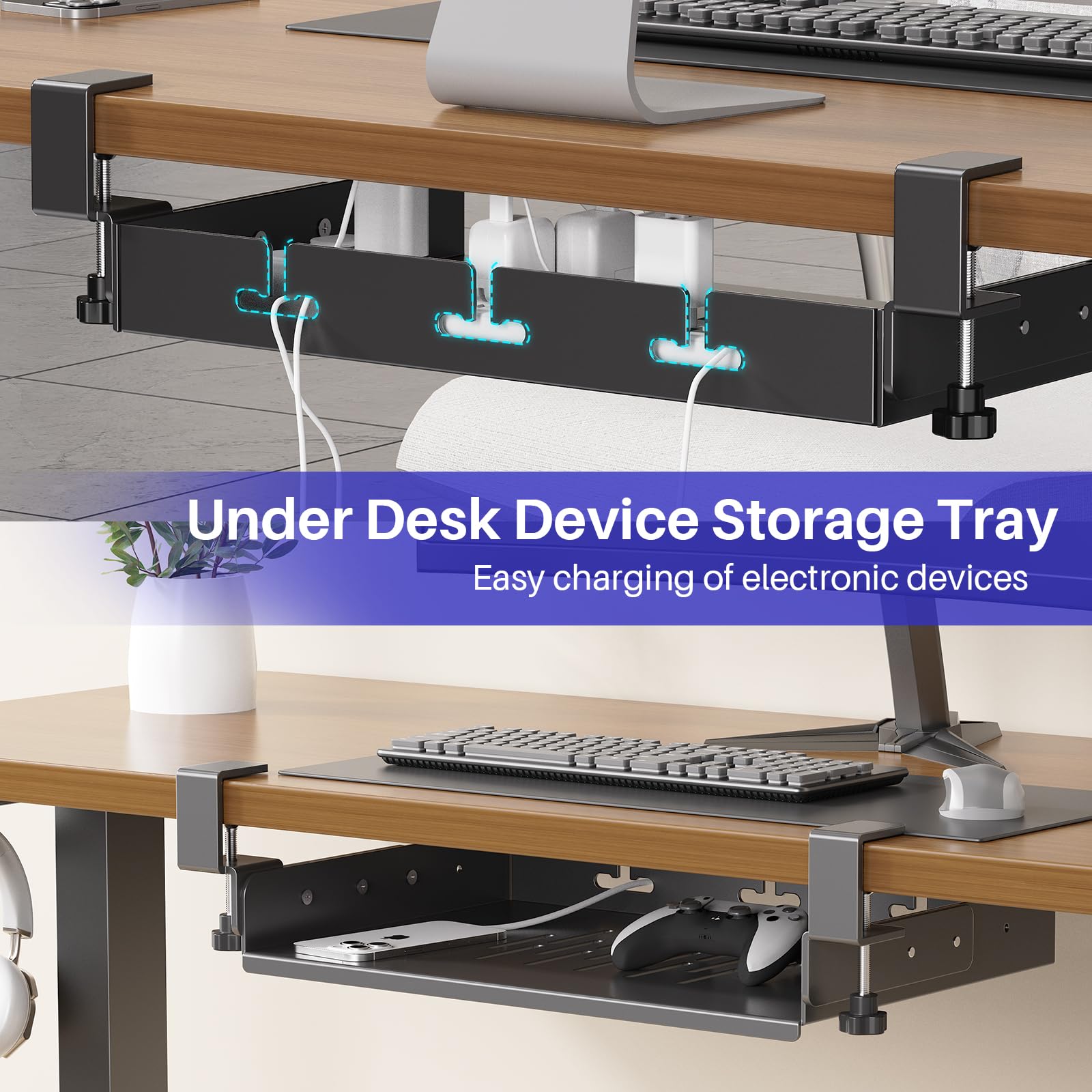 ที่ยึดแล็ปท็อปใต้โต๊ะแบบไม่ต้อ - Cable Tray Under Desk บทวิจารณ์และราคา